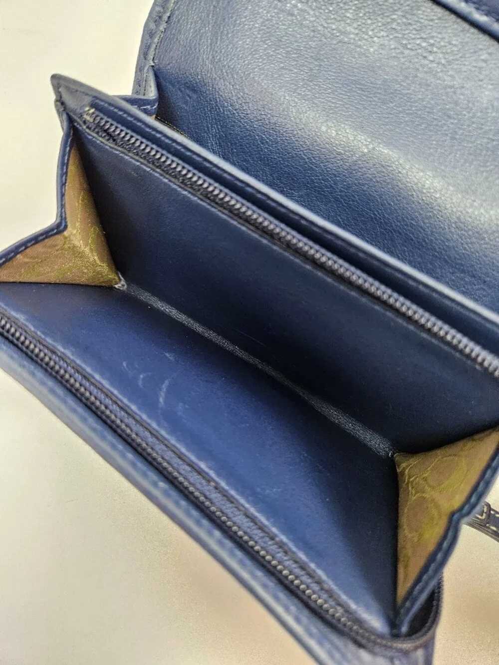 Coach Hamilton Compact Clutch Navy Blue Leather Bifold Snap Wallet